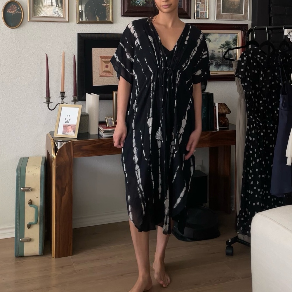 Zara Women M/L Beaded V Neck Long Tunic Dress
